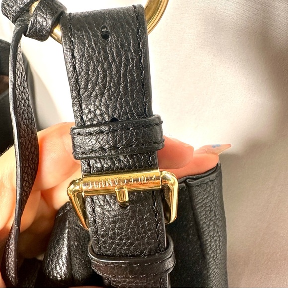 Vince Camuto Leather & Suede Hobo Shoulder Bag Black Gold Large - Picture 7 of 13